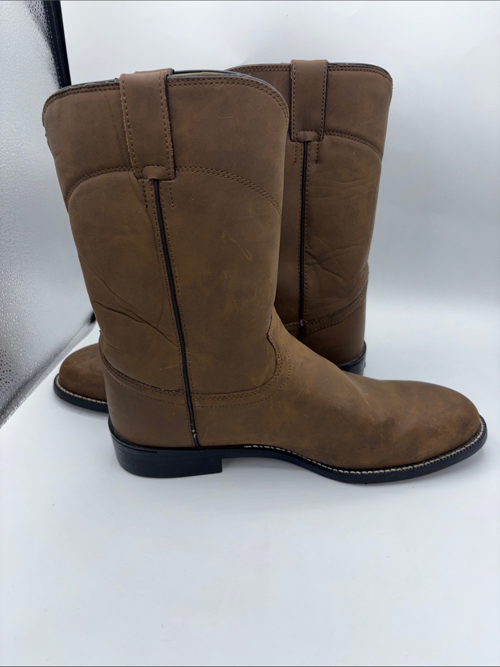 Justin Boots Men's Brown Pull-On Western Work Boots - Picture 11 of 15
